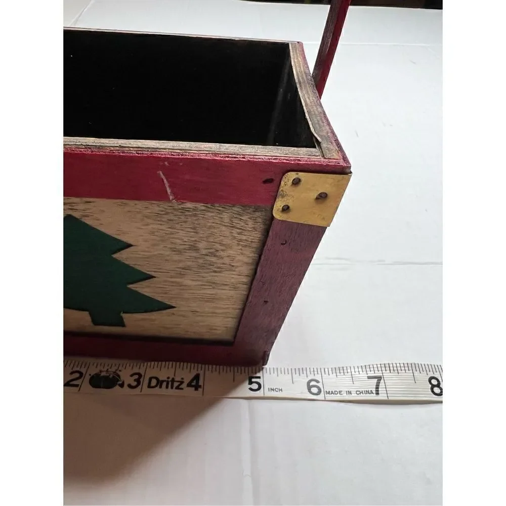 Vintage Christmas pine tree wooden basket